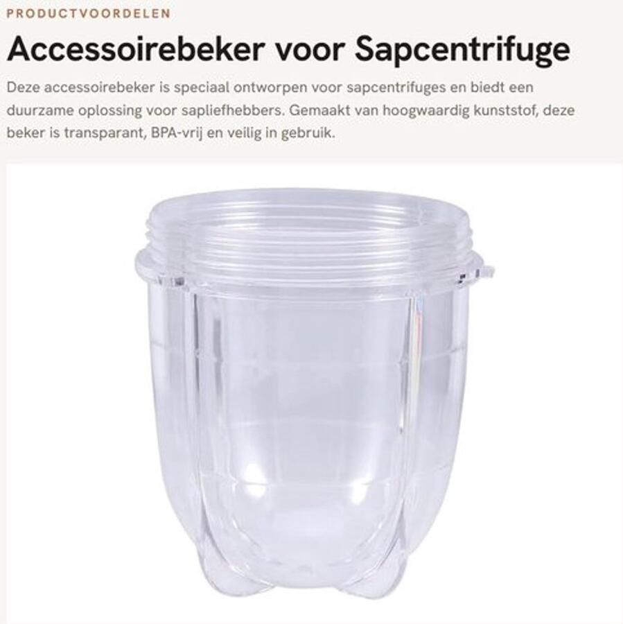 Sapcentrifuge Accessoirebeker Hoge Korte Cup Duurzaam Kunststof Transparante Behuizing BPA-vrij Reserveonderdelen Mixbeker