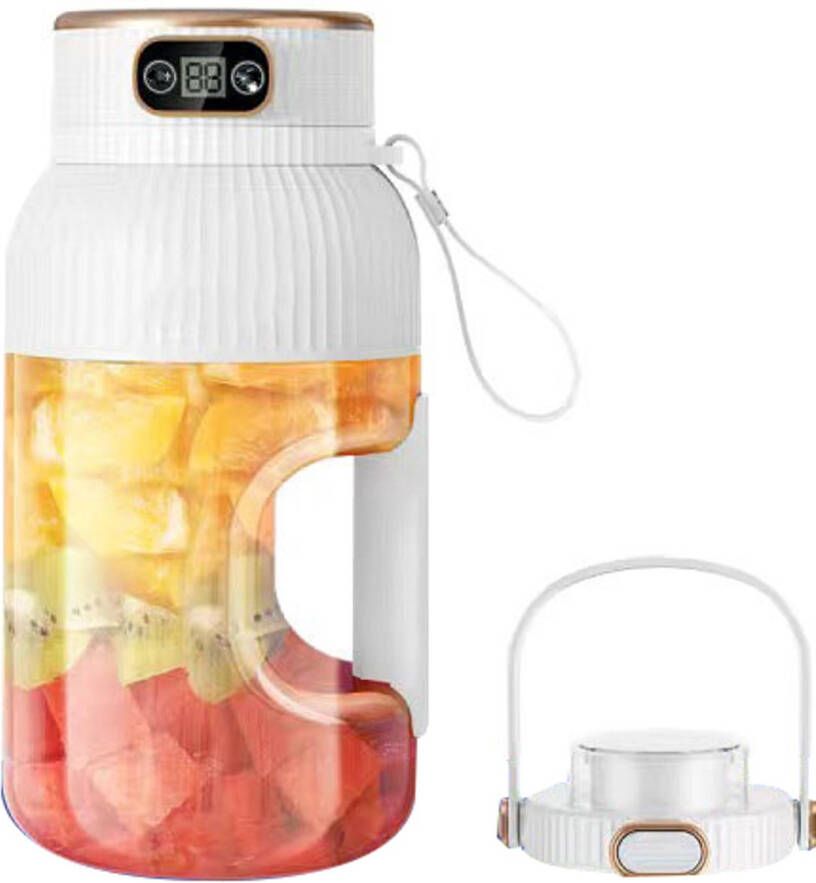 Sapcentrifuge Draagbare blender Multifunctionele draagbare sapcentrifuge draagbare sapcentrifuge met deksel Fitness sapvat digitaal display oplaadbaar via USB draagbare sapcentrifuge met deksel- Enkel kopje met dubbel deksel- direct-wit