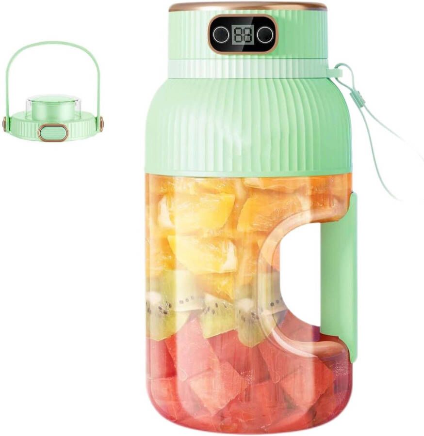 Sapcentrifuge draagbare blender Multifunctionele draagbare sapcentrifuge draagbare sapcentrifuge met deksel Fitness sapvat digitaal display oplaadbaar via USB- Enkel kopje met dubbel deksel direct drinken voor sport Groente