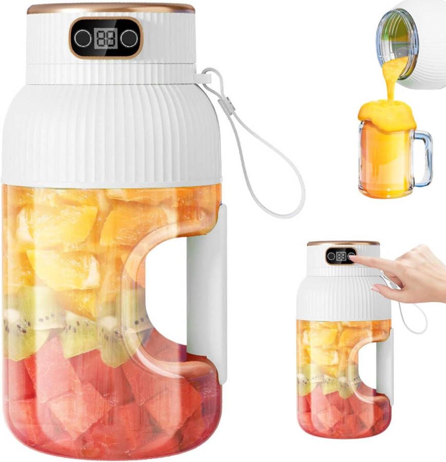 Sapcentrifuge Draagbare blender Sapcentrifuge Digitaal display Draagbare sapcentrifuge Antislip handvat voor sportschool reizen kamperen thuis enz. voor het maken van sappen en smoothies (wit)