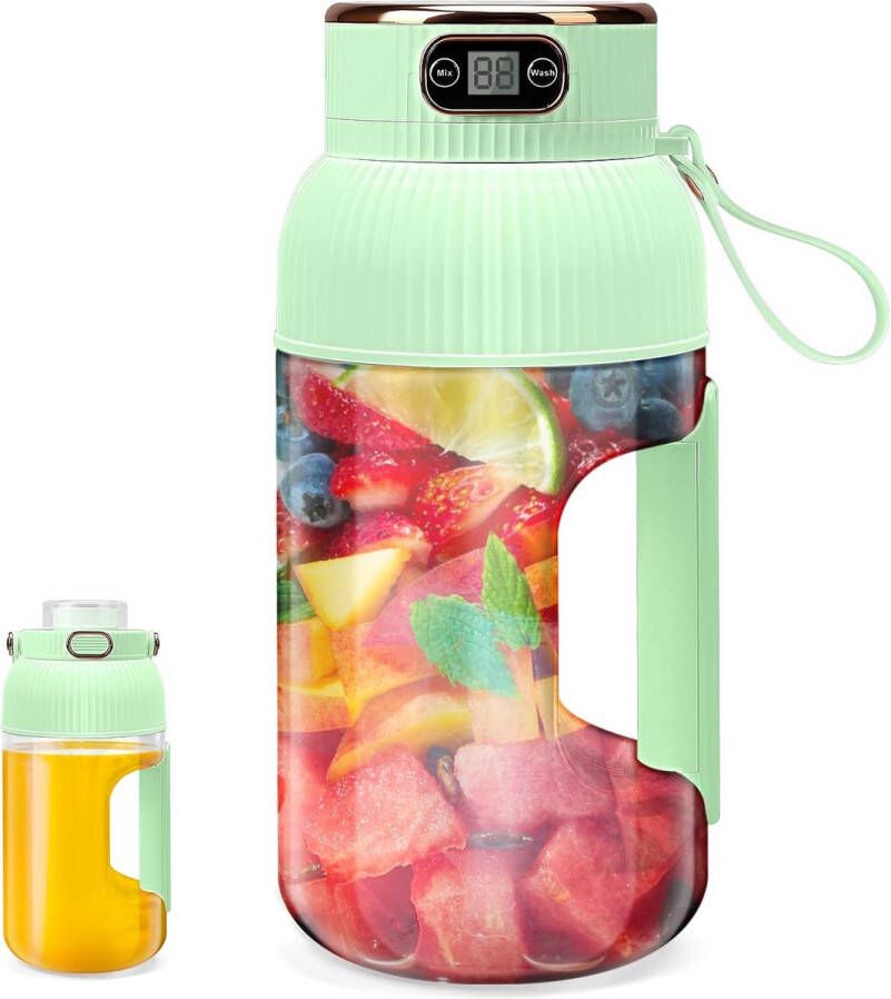 Sapcentrifuge Draagbare blender Sapcentrifuge Digitaal display Draagbare sapcentrifuge Antislip handvat geschikt voor sportschool reizen kamperen thuis enz. voor het maken van sapjes en smoothies (groen)