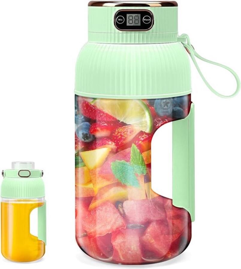Sapcentrifuge Draagbare blender Sapcentrifuge Digitaal display Draagbare sapcentrifuge Antislip handvat geschikt voor sportschool reizen kamperen thuis enz. voor het maken van sapjes en smoothies (groen)