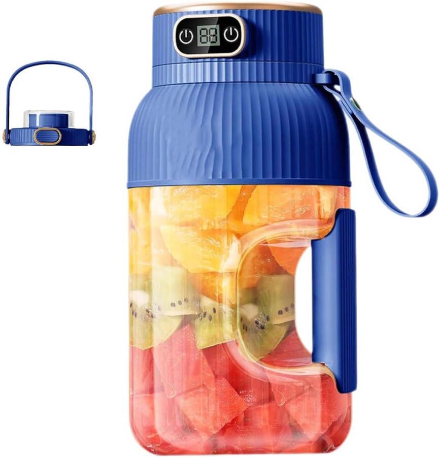 Sapcentrifuge Draagbare blender Universele sapcentrifuge draagbare sapcentrifuge met deksel -Fitness sapvat digitaal display -oplaadbaar via USB draagbare sapcentrifuge met deksel Enkel kopje met dubbel deksel direct blauw
