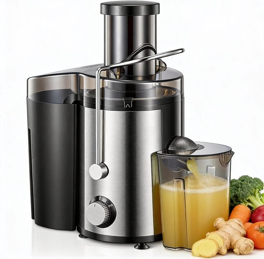 Sapcentrifuge Krachtige 800W Voor Snel Vers Sap – Centrifugaal Sapcentrifuge Met 7 5 cm Vulopening Voor Fruit en Groenten – Gemakkelijk Schoon Te Maken Met RVS Behuizing en BPA-Vrij Ontwerp Duurzaam en Stijlvol in Zilver