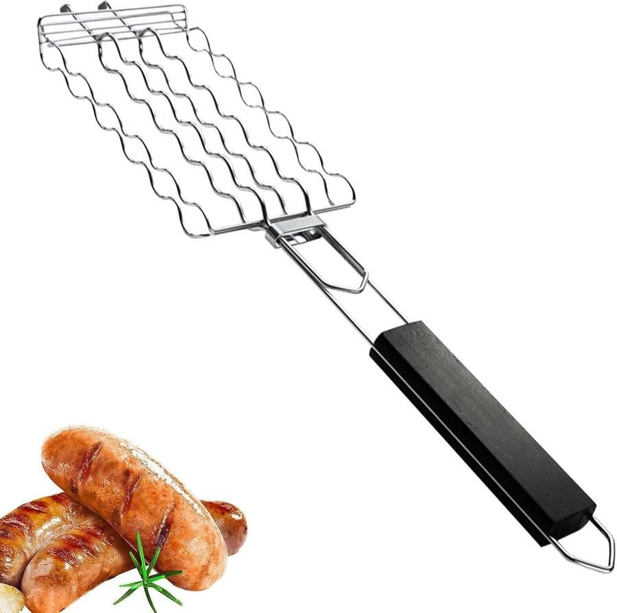 Sausage Grill Basket Hot Dog Grate Barbecue Tools Iron Plating 55.5 x 12 x 3 cm