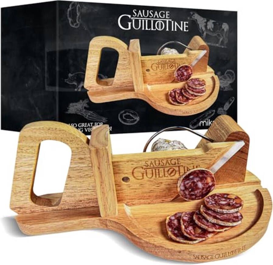 Sausage Guillotine – Snelle en Gelijke Plakjes – Vlijmscherp Mes – Massief Hout
