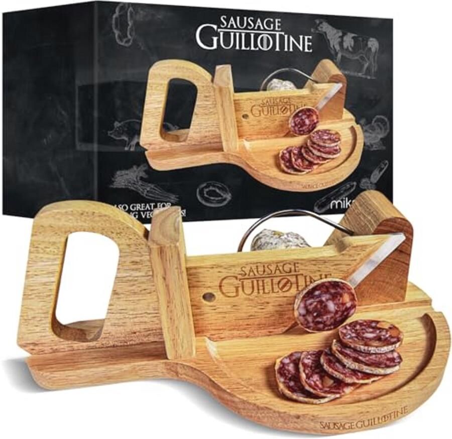 Sausage Guillotine – Snelle en Gelijke Plakjes – Vlijmscherp Mes – Massief Hout