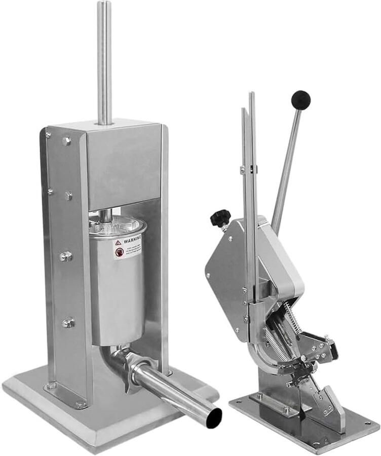 Sausage Stuffer en Clipper Set Manuele Verticale Keukenmachine 7 Liter Capaciteit Duurzaam Roestvrij Staal 5 Maat Vulmondstukken 2000 Aluminium U-vormige Clips Sluitmachine voor Worst