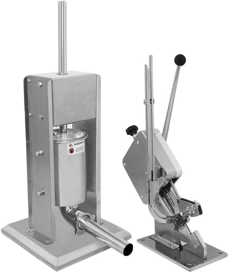 Sausage Stuffer en Clipper Set Manuele Verticale Keukenmachine 7 Liter Capaciteit Duurzaam Roestvrij Staal 5 Maat Vulmondstukken 2000 Aluminium U-vormige Clips Sluitmachine voor Worst