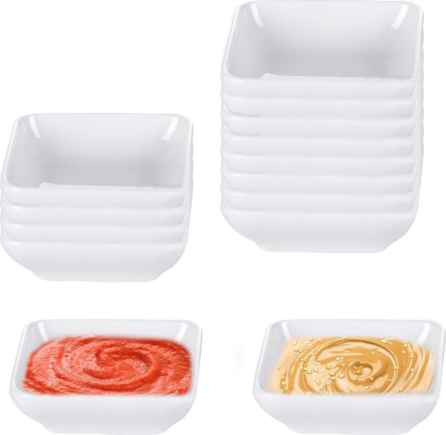 Sauskom: 3 inch vierkante dipschaaltjes porselein sojasaus schaaltjes mini-kommen voor charcuterie board sushi tomatensaus BBQ en feestaccessoires (wit)