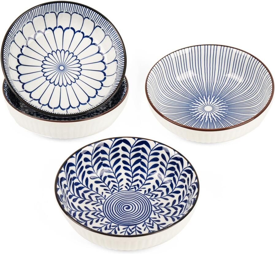 Sauskommen sojasausschaal van porselein voor dips bijgerechten snacks voorgerechten blauw 13 x 4 cm