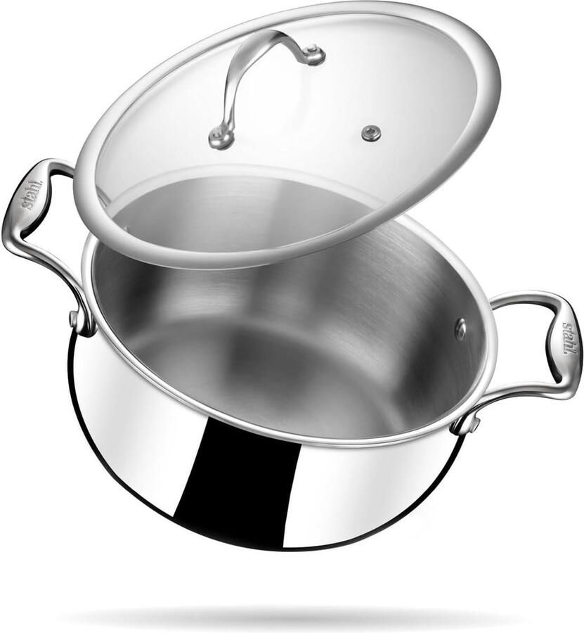 Sauspan met Deksel Braadpan Triply Gezond Koken Gelijkmatige Warmte 24 Liter Zilverkleurig