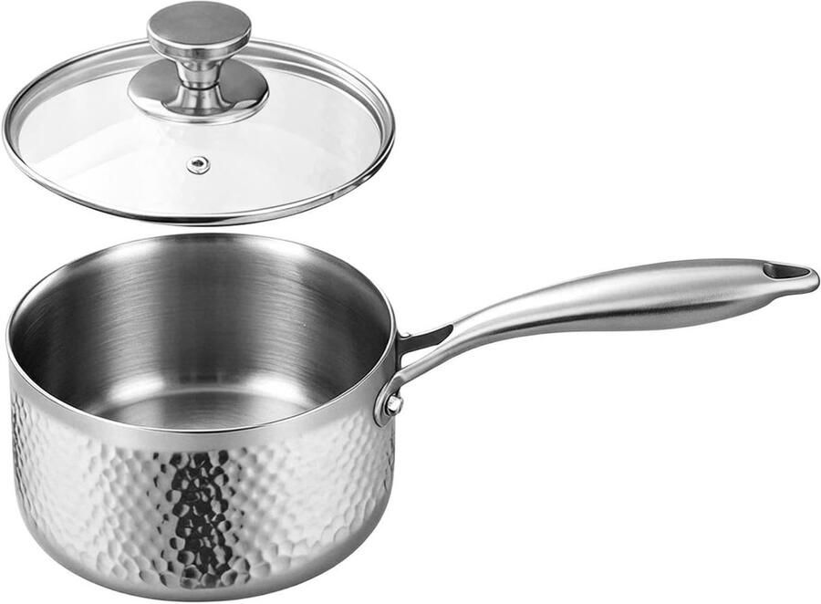 Sauspan met deksel Kleine braadpan Snel koken Druppelvrije schenktuiten 16 cm handvat Zilver