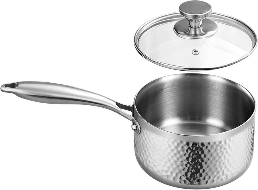 Sauspan met Deksel Kleine Braadpan Snel Sauzen Maken Druppelvrije Schenktuiten 16 cm Handvat Zilver