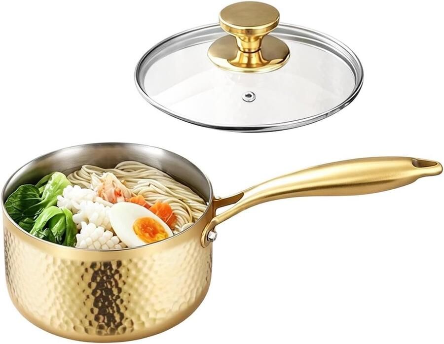 Sauspan Met Deksel Kleine Kookpan Moeiteloos Koken Dubbele Schenktuit 16 cm Gouden Hamerpatroon