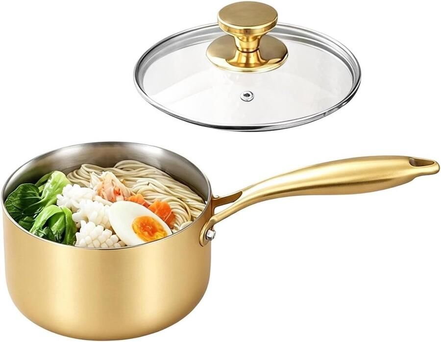 Sauspan Met Deksel Kleine Kookpot Thuis Koken Dubbele Schenktuit 16 cm Gouden Glans