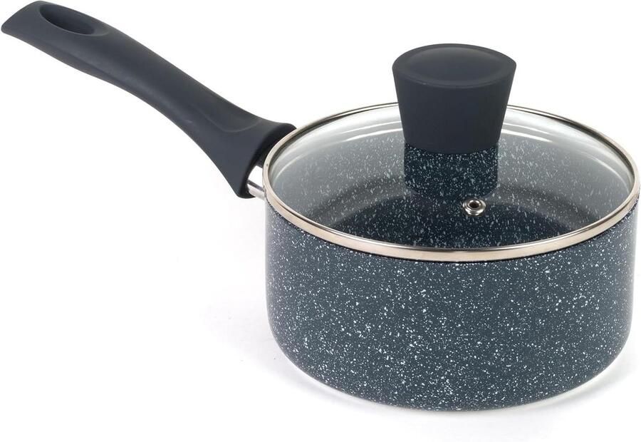 Sauspan met Deksel Kleine Pan Maaltijden Bereiden Tweeklaags Antiaanbaklaag 16 cm Blauw Marmer