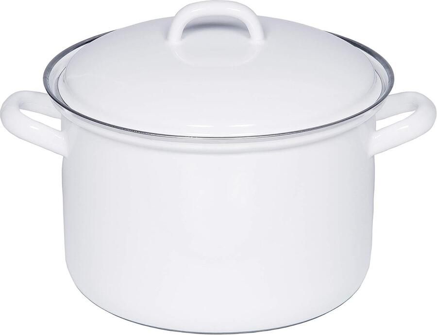 Sauspan met Deksel Steelpan Emaille Koken op Inductie Gemaakt van Natuurlijke Grondstoffen Diameter 18 Cm Wit
