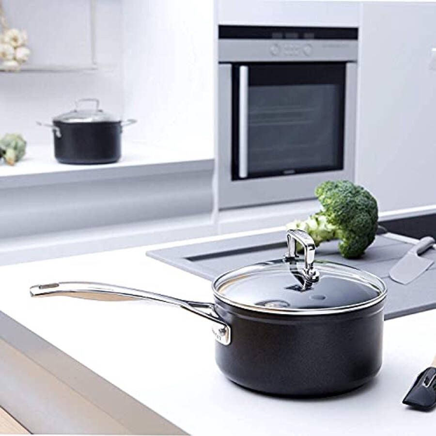 Sauspan met glasdeksel en anti-aanbaklaag 16 cm Aluminium