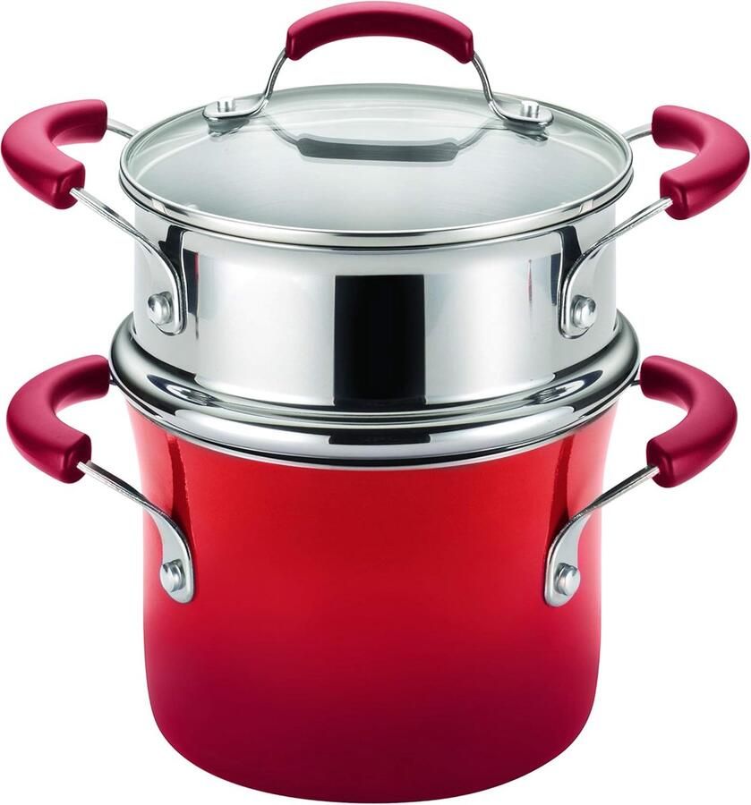 Sauspan met Stoompan Kookpan Stoompan Groenten Stomen Antiaanbaklaag 2.8 Liter Rood