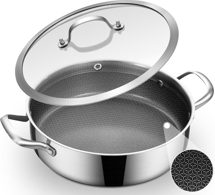 Saut espanolpan Braadpan Koekenpan Koken Braden Bakken Tri-Ply Antiaanbaklaag 4.5L 28CM Zilver