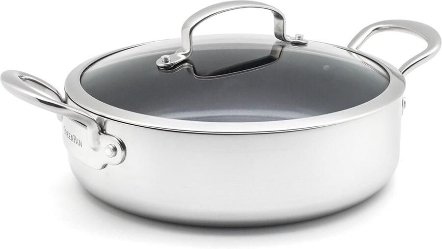 Saut RVS Pan Koekenpan Antiaanbak Gezond Koken Diamant Versterkt 26 cm 3.8 L Zilver