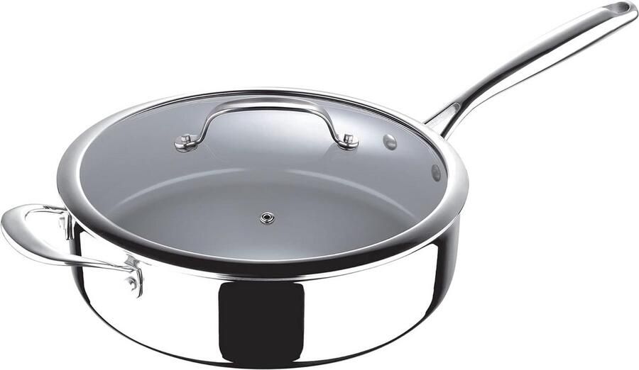 Sauté Pan Koekenpan Braadpan Koken en Braden Keramische Antiaanbaklaag 28 cm Zilver