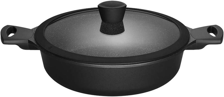 Sauté Pan met Deksel Koekenpan Stoofpan Maaltijden Bereiden Hoge Rechte Wanden 28 cm Zwart