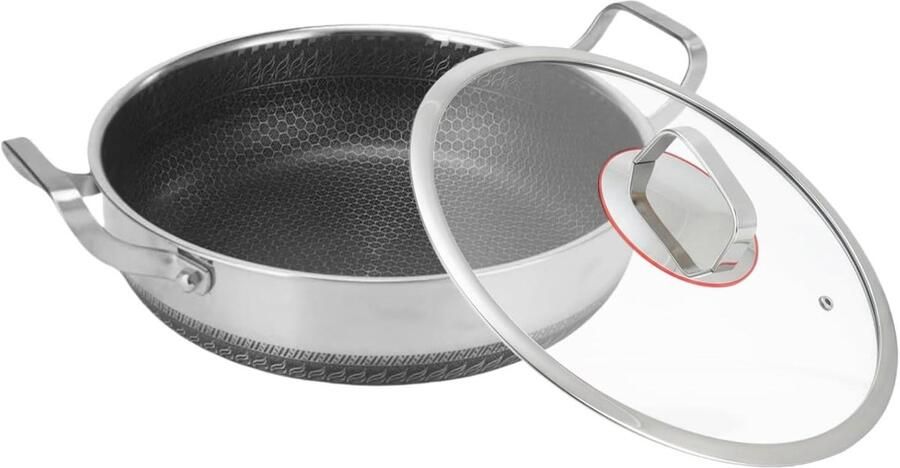 Sauteerpan met Deksel Braadpan Koekenpan Veelzijdig Koken Antiaanbaklaag 26-30 cm Zilver