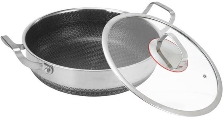Sauteerpan van roestvrij staal Koekenpan met anti-aanbaklaag Veelzijdig koken Dubbele handgreep 26-30 cm Zilver