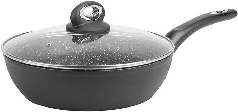 Sautepan Granité 24 cm Gesmeed Aluminium met Zwarte Antiaanbaklaag en Glazen Deksel