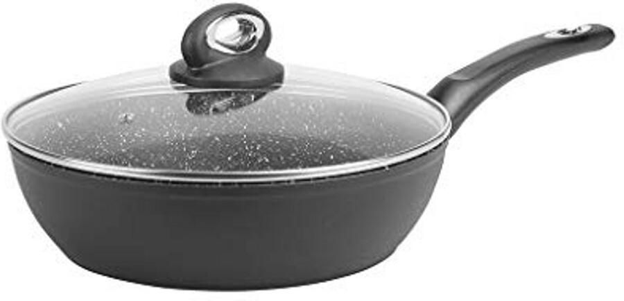 Sautepan Granité 24 cm Gesmeed Aluminium met Zwarte Antiaanbaklaag en Glazen Deksel