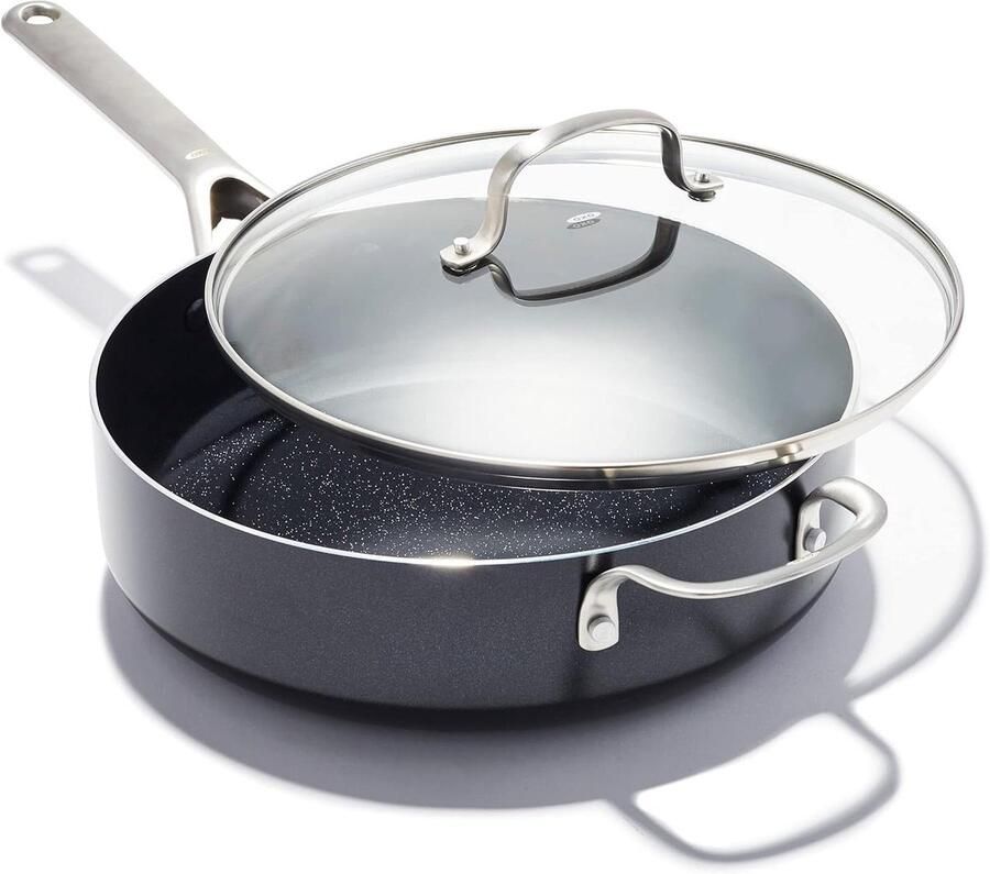 Sautepan met Deksel Koekenpan Gezond Koken Keramische Antiaanbaklaag 4.7 Liter Zwart