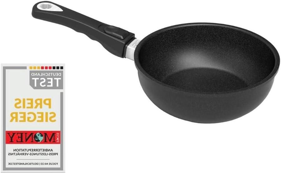 Sauteuse Kleine Wok Koekenpan Braadpan Snel Koken Verwijderbare Handgreep 20 cm Ø Zwart