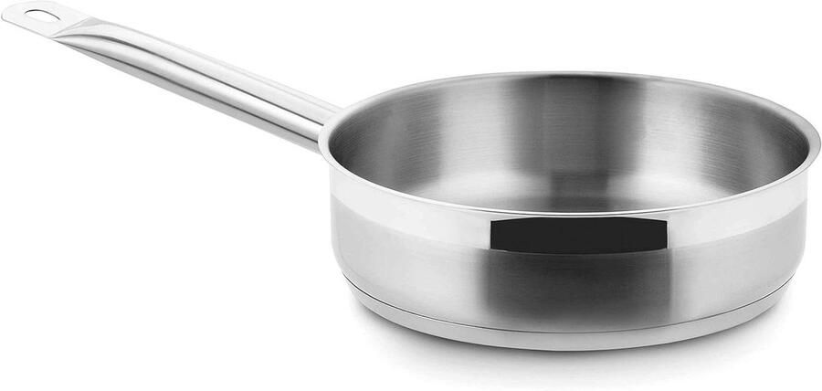 Sauteuse Pan Koekenpan Steelpan Koken en Bakken Roestvrij Staal 24 cm Zilverkleurig