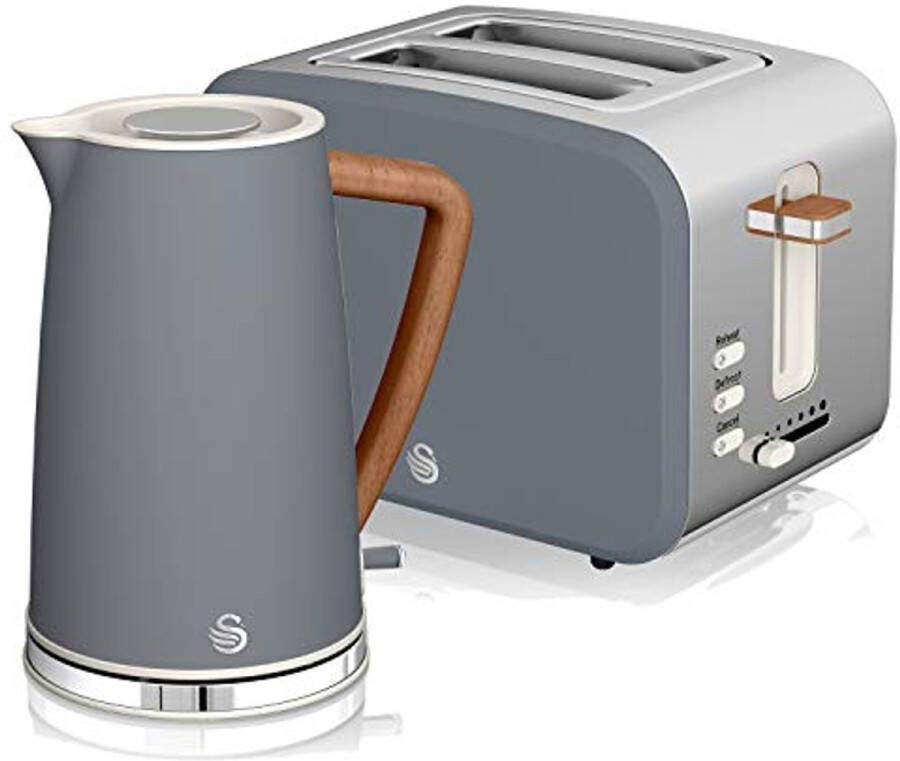 Scandinavische Ontbijtset: Draadloze Waterkoker 1.7L en Broodrooster met 2 Sleuven