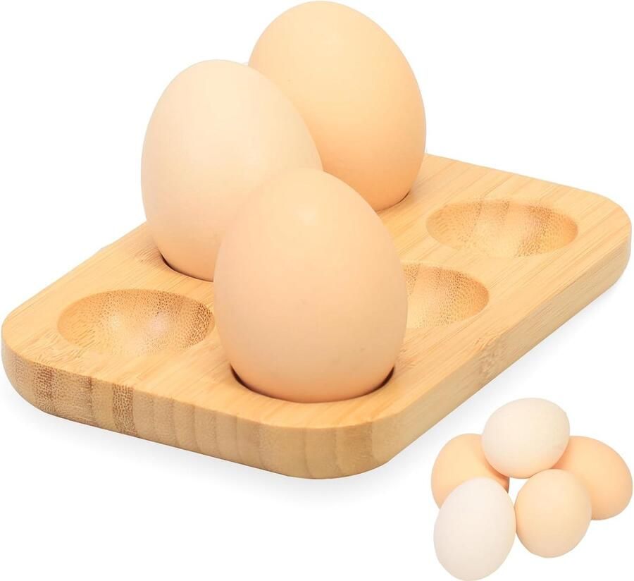 Schaal Gevulde Eieren Eierhouder Keuken Serveren en Opslag Handgemaakt Bamboe Hout 15x10x2 cm Natuurlijk