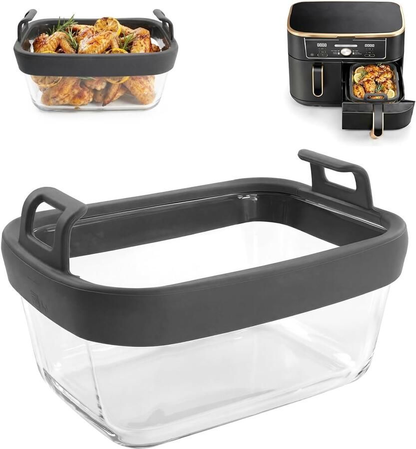 SnelShoppen Glazen schaal voor Air Fryer Herbruikbare en veilige bakvorm van borosilicaatglas Geschikt voor Ninja Foodi Max Dual Zone AF400EU AF