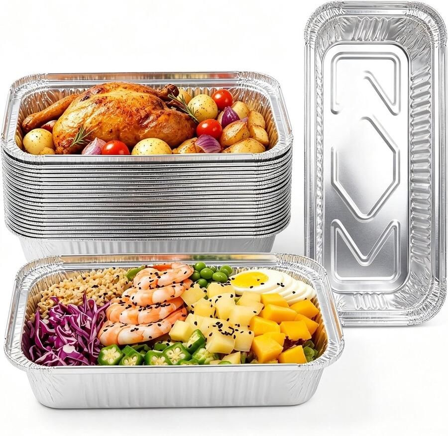 Schalen van aluminium 30 stuks aluminium schaal met deksel 800 ml aluminium voor oven gasbarbecue luchtfriteuse ideaal voor koken in de oven en barbecue (1400 ml)
