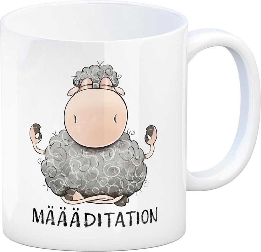 Schapen-koffiemok met spreuk maediatie yogamok meditatie metgezel sportief grappig humoristisch schattige pluizige schaapbeker