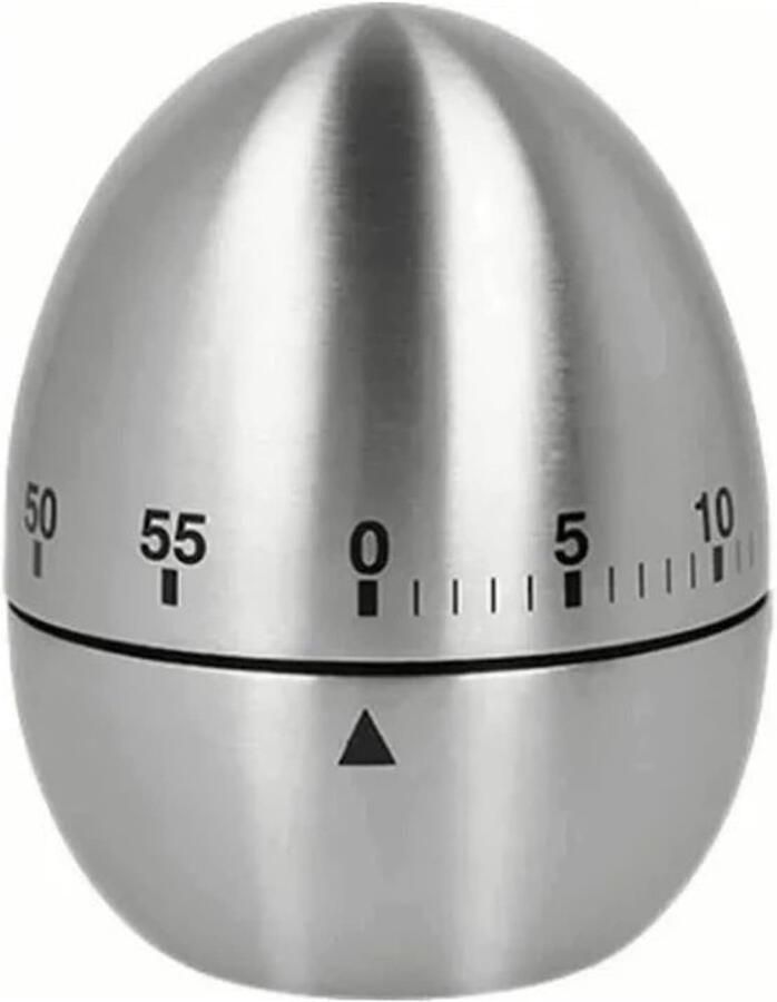 Schattige Eivormige Keuken Timer van RVS 60 Minuten Afteltimer voor Koken Bakken en Studeren met Duidelijke Schaal en Antislip Basis