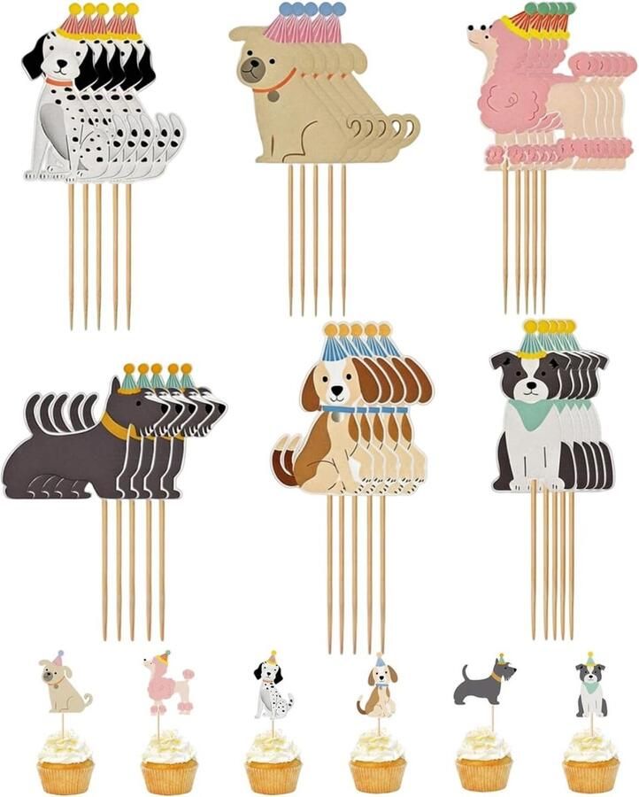 Schattige puppy cupcake-toppers 30 stuks voor verjaardagsfeestjes hondenliefhebbers ideaal voor cake muffins en traktaties