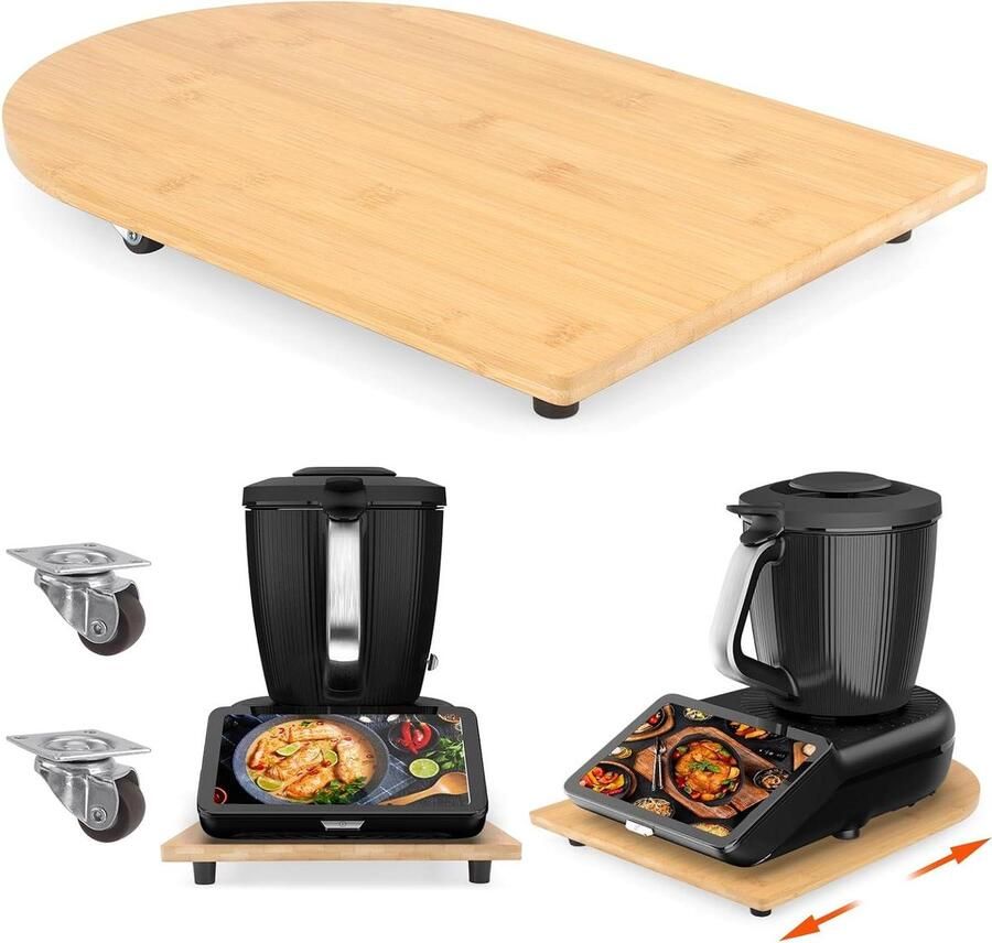 Schuifplank Keukenmachine Rolplank Bamboe Moeiteloos Verplaatsen 360° Wielen en Stopper 40 x 28 cm Bamboe