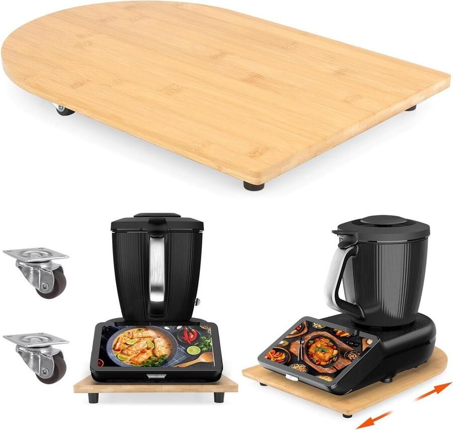 Schuifplank Keukenmachine Rolplank Keukenapparaat Verplaatsen Met 360° Wielen 40.8 cm Bamboe
