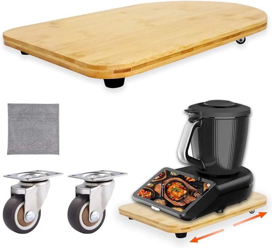 Schuifplank voor Thermomix TM7 TM6 TM5 rolplank van bamboe met 360° wielen moeiteloos verplaatsen zonder optillen schuifplank accessoires voor keukenmachine