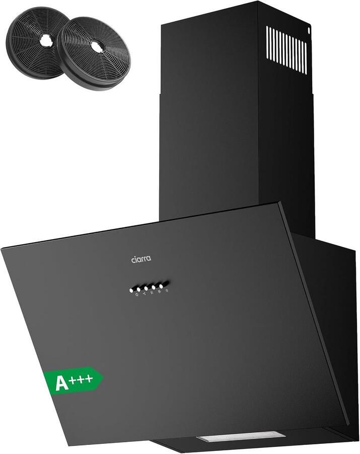 Schuine Afzuigkap 60 cm Zwart A+++ Energieklasse Met LED en Koolstoffilter