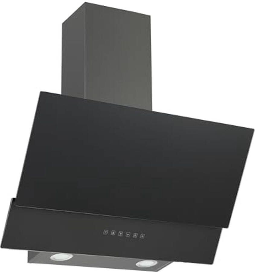 Schuine afzuigkap 90 cm roestvrij staal met zwarte glazen kap en luchtafvoer- en recyclingsfunctie