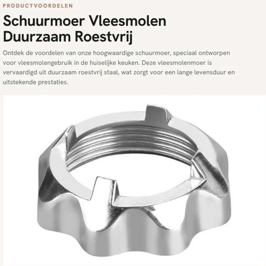 Schuurmoer Glad Duurzaam Roestvrij Staal Eenvoudige Installatie Vleesmolen Accessoire Slijtvast en Corrosiebestendig Vleesmolenmoer