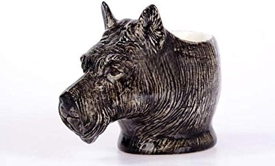 Scottie Gezicht Ei Cup Eierdopje Hond Ontbijt Serveren Handgeschilderd Detail 10 cm hoog Bruin