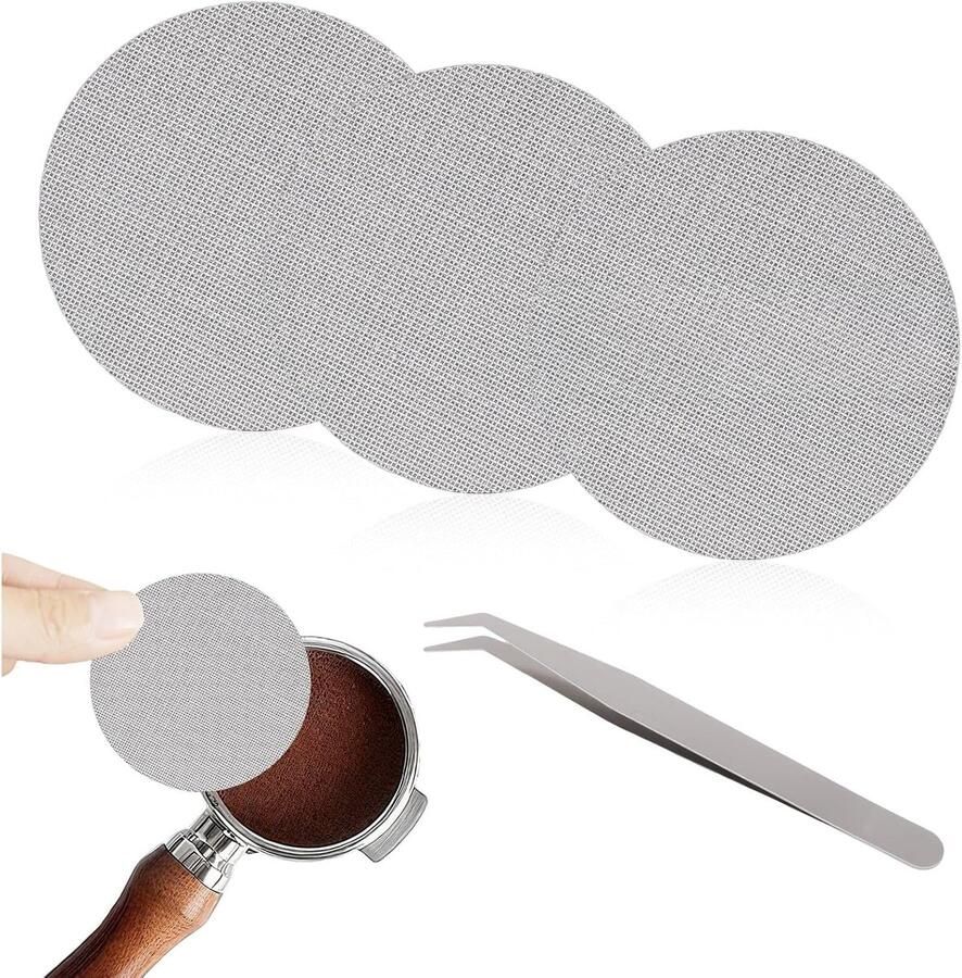 Screen 3 stuks Puck Screen 58 5 mm 1 7 mm dikke espresso zeef voor 58 mm zeefdrager 150 μm koffiefilter roestvrij staal 316 met pincet koffiefilter herbruikbaar